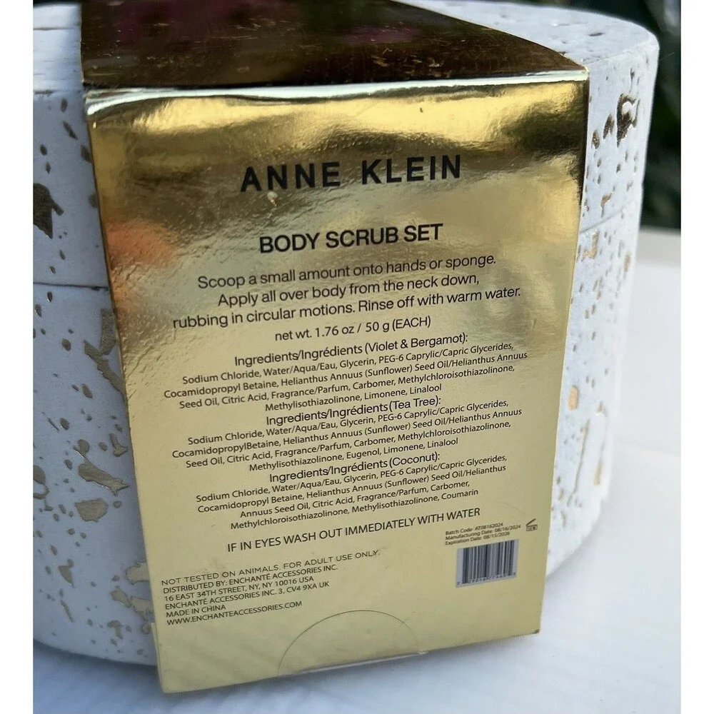 Luxury Anne Klein Body Scrub Gift Set 3 Pc Unused Reusable Keepsake Storage Box